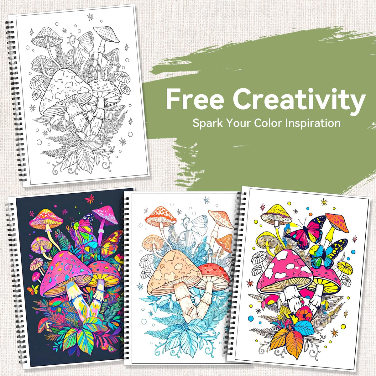 69 Calming Patterns Adult Coloring Books for Women Relaxation 3 Pack Large Print Mandala Animal Mushroom Spiral Bound Stress Relief Color Book for Adults and Teens to Relax and Relieve Anxiety