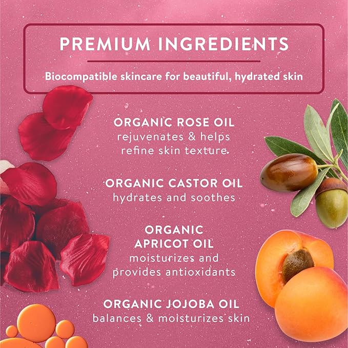 Badger Rose Face Cleansing Oil, Organic Facial Cleanser & Makeup Remover, Non-Greasy Moisturizing Skin Balancing Gentle Face Cleanser w/Pure Rose Oil, 2 fl oz Glass Bottle