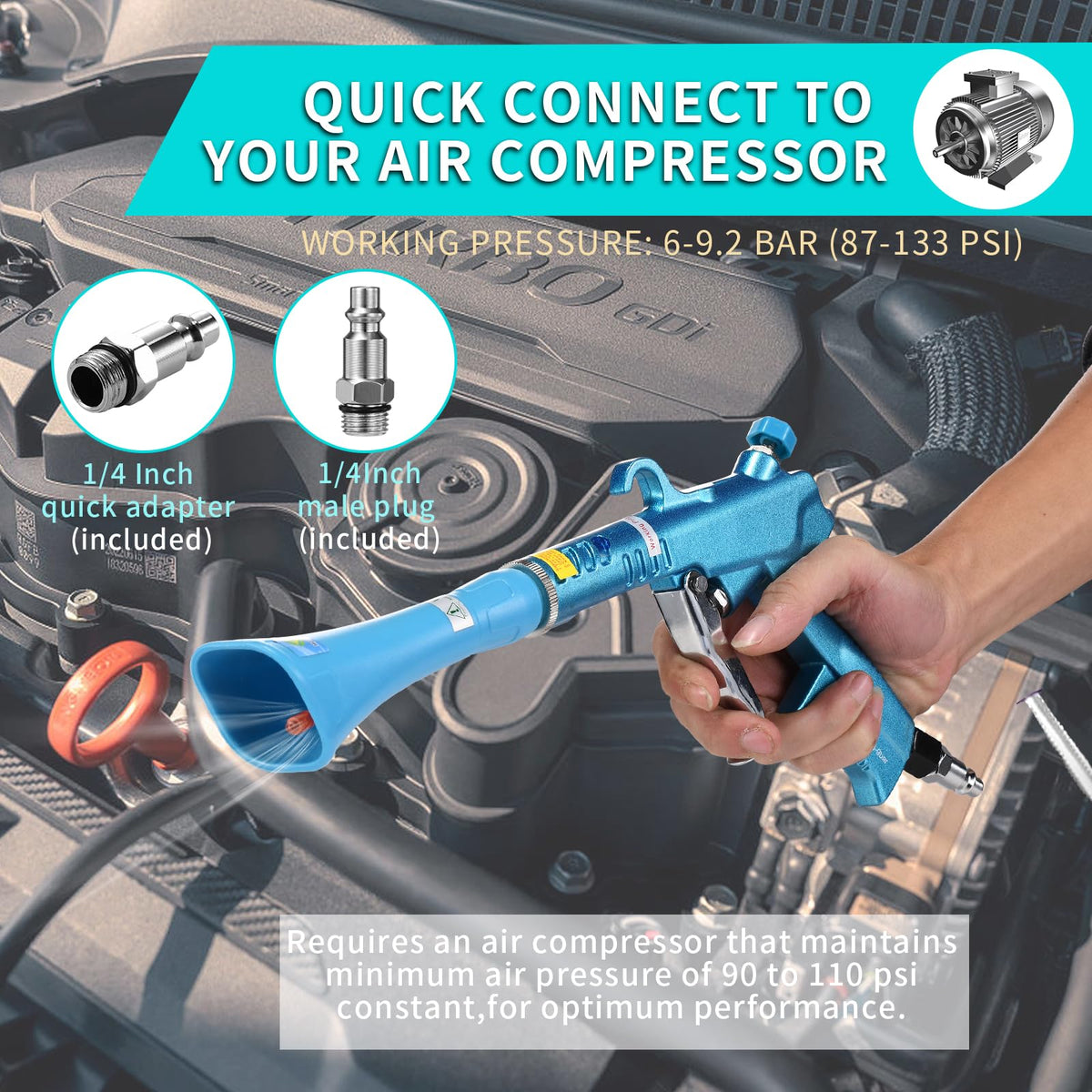 GOCCIDA Tornado Dry Car Cleaning Gun Detailing Interior Dryer Air Blow Gun for Car Detailing Air Gun Car Dust Cleaner Air Compressor Blower Gun with Nozzle and Auto Detailing Dusting Brush
