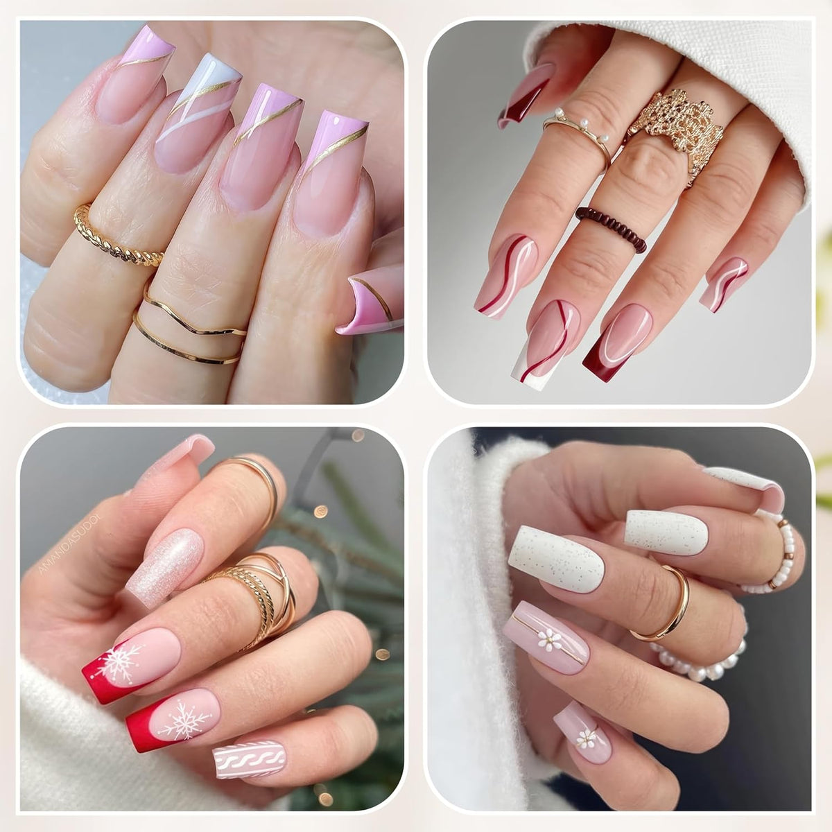 UNA GELLA Medium Square Gel Tips Full Matte Square Nail Tips 216pcs Half Cover Clear False Acrylic Nails for Nail Extensions, DIY Art Salon 12 Sizes