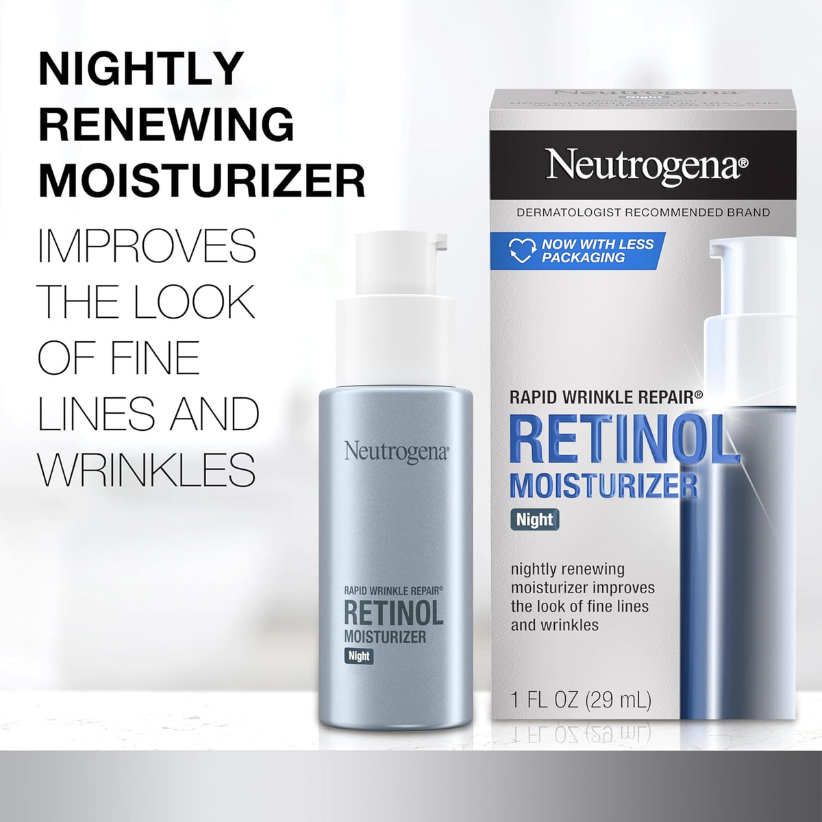 Neutrogena Rapid Wrinkle Repair Retinol Night Face Moisturizer, Daily Anti-Aging Face Cream with Retinol & Hyaluronic Acid to Fight Fine Lines & Wrinkles, 1 fl. oz