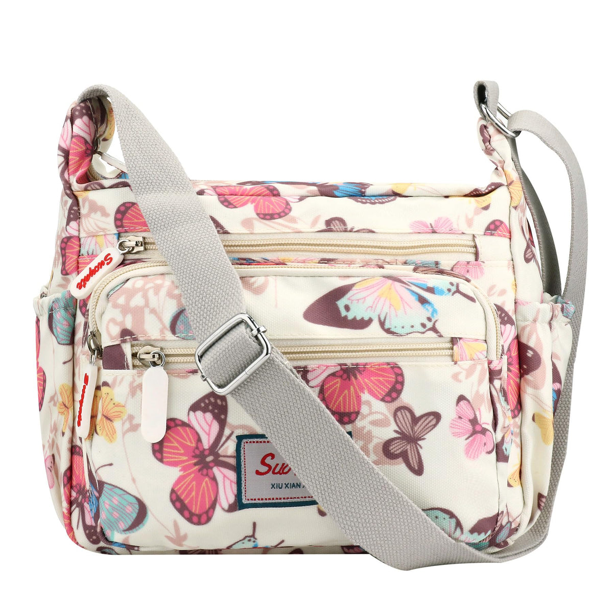 Crossbody Bag for Women Canvas Messenger Bag Waterproof Lightweight Shoulder Handbags with Multi Pocket Adjustable Strap for Daily Use Work Travel (Beige)