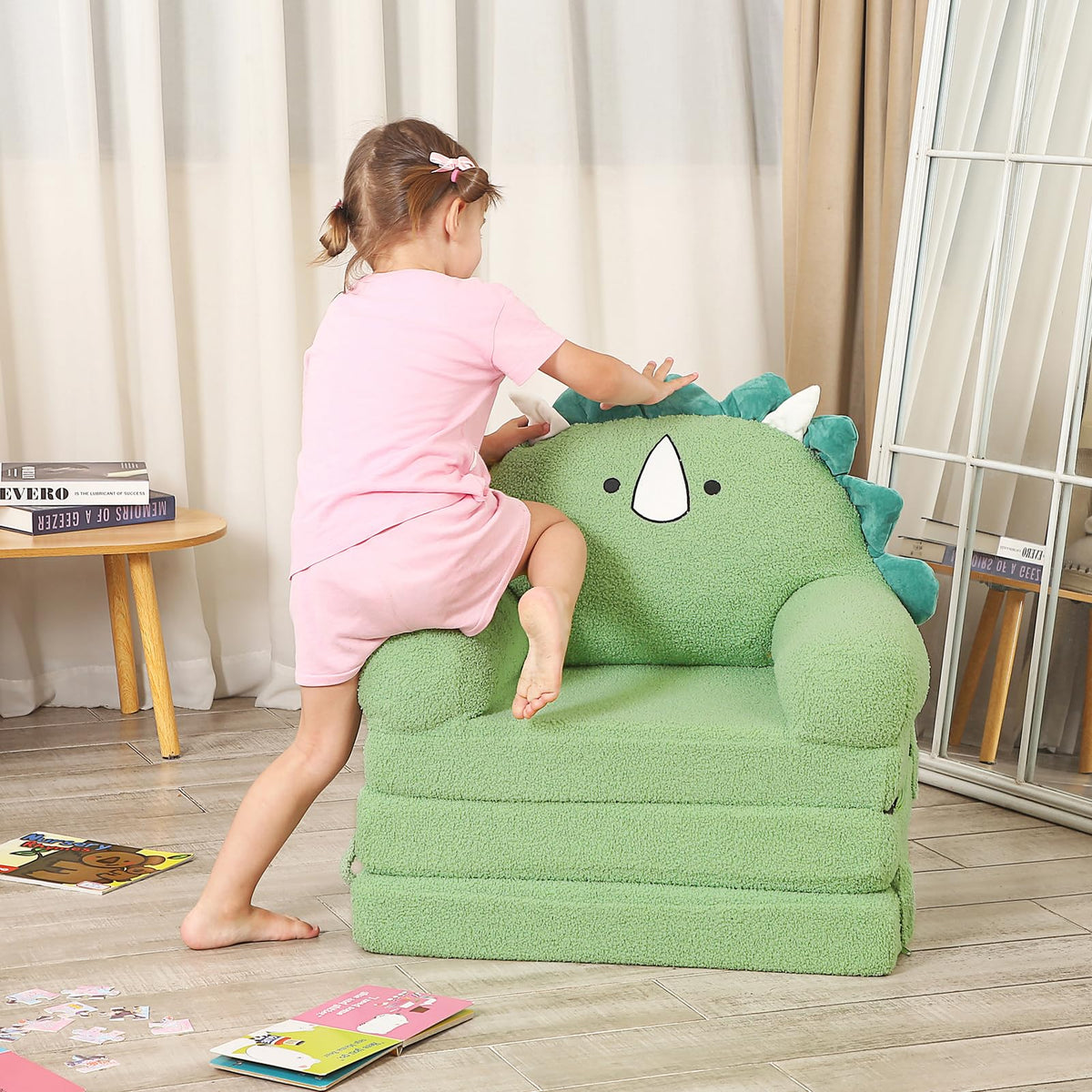MOMCAYWEX Foldable Kids Sofa, Triceratops Toddler Couch with Tri Folding Foam Cushions, Comfy Kids Couch for Age 3-6