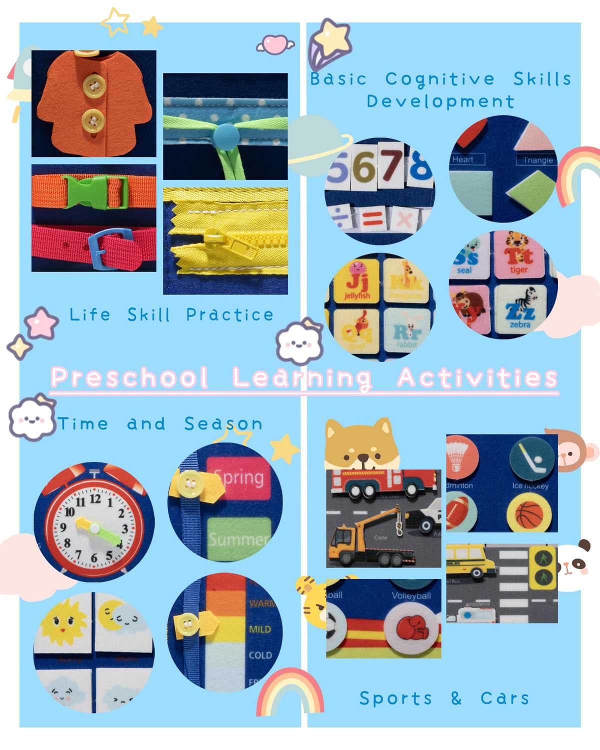 Busy Board Montessori Toys for 1 2 3 4 Year Old Girl Busy Book for Toddlers Preschool Learning Book for Fine Motor Skills, Sensory Toys for Autism Kids, Birthday Valentines Gifts for Boy 1-3 -Blue