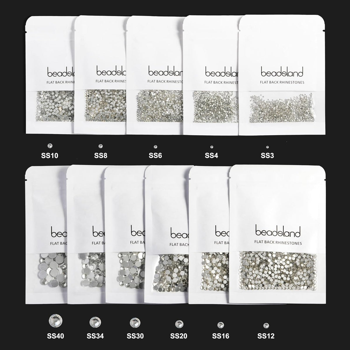 beadsland Flat Back Crystal Rhinestones Round Gems, Blue Moonlight (1.9-2.0mm) SS6/1440pcs
