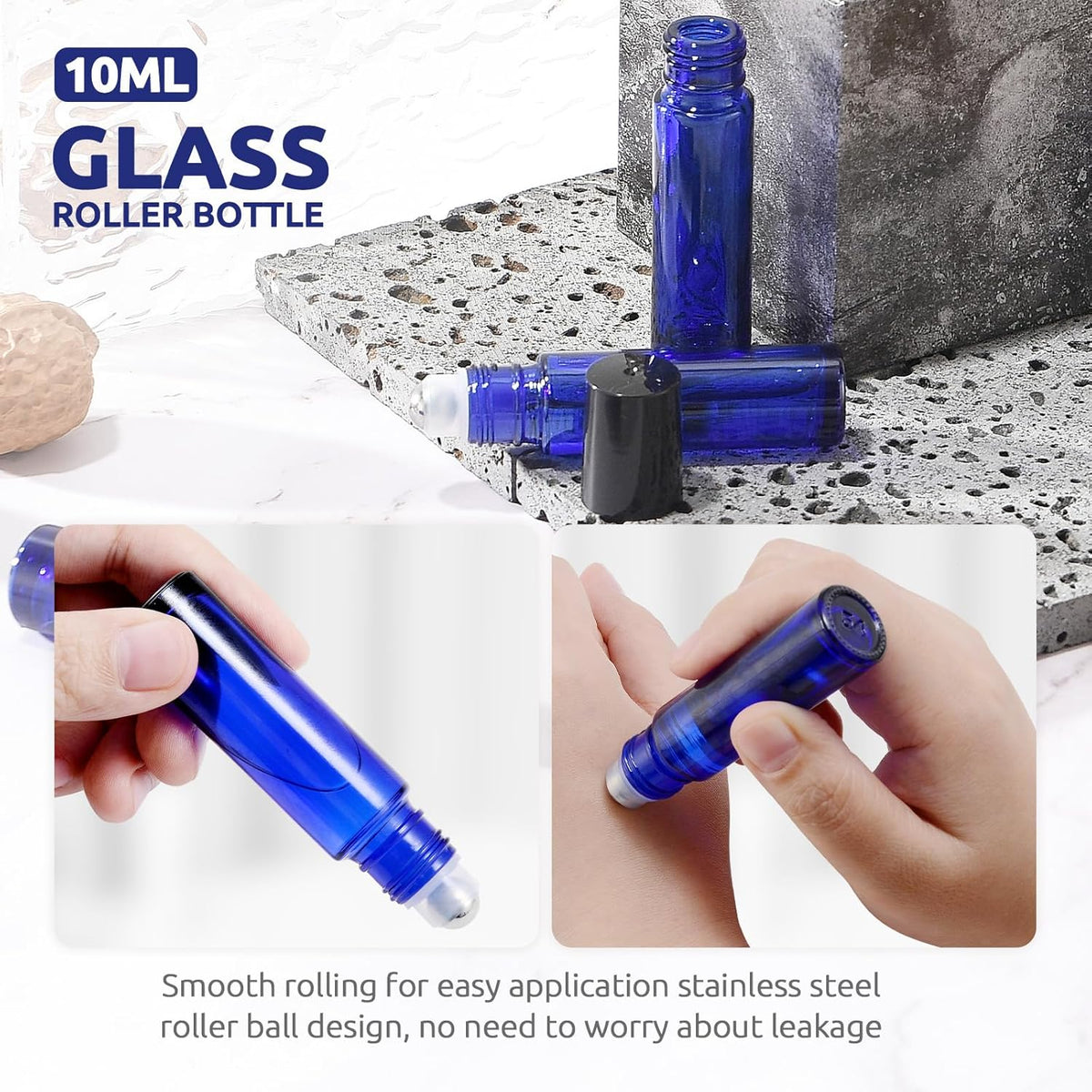 8P Essential Oil Roller Bottles, 10ml Glass Roll on Bottles with Stainless Steel Roller Ball, Opener, Pipettes, Funnel, Stickers, Refillable Container for Perfume (4 Amber & 4 Blue)