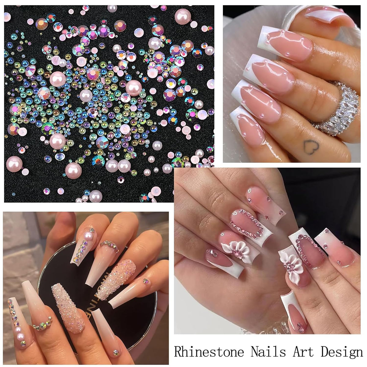 Nail Art Rhinestones Pink Nail Charms Resin Clear Jelly Rhinestones Pearls Glitter Supplies Crystal Gems Bubble Bead Accessories for Women Manicure Decorations Design