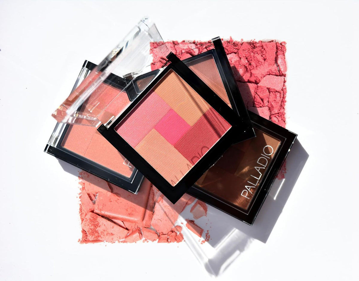 Palladio 2-In-1 Mosaic Blush and Bronzer, Silky Smooth Face Makeup Pressed Powder, Five Color Hues from Shimmering Pinks to Golden Browns, Rich Pigmented Shades, Flawless Finish, Desert Rose, 0.3 Oz