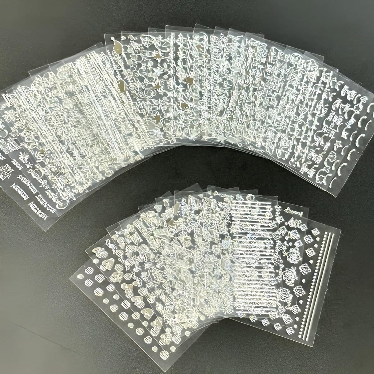 30 Sheets Silver Nail Art Stickers 3D Self-Adhesive Line Nail Decals Silver Star Nail Stickers Moon Heart Nail Supplies Nail Art Design for DIY Acrylic Nails Decoration Accessories for Women