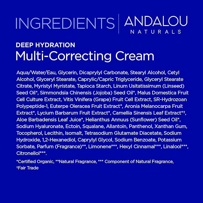 Andalou Naturals Deep Hydration Face Moisturizer Multi-Correcting Cream - Daily Skincare With Hyaluronic Acid, Vegan Collagen, & Fruit Stem Cells - Repair Skin Elasticity & Boost Hydration - 1.7 fl oz