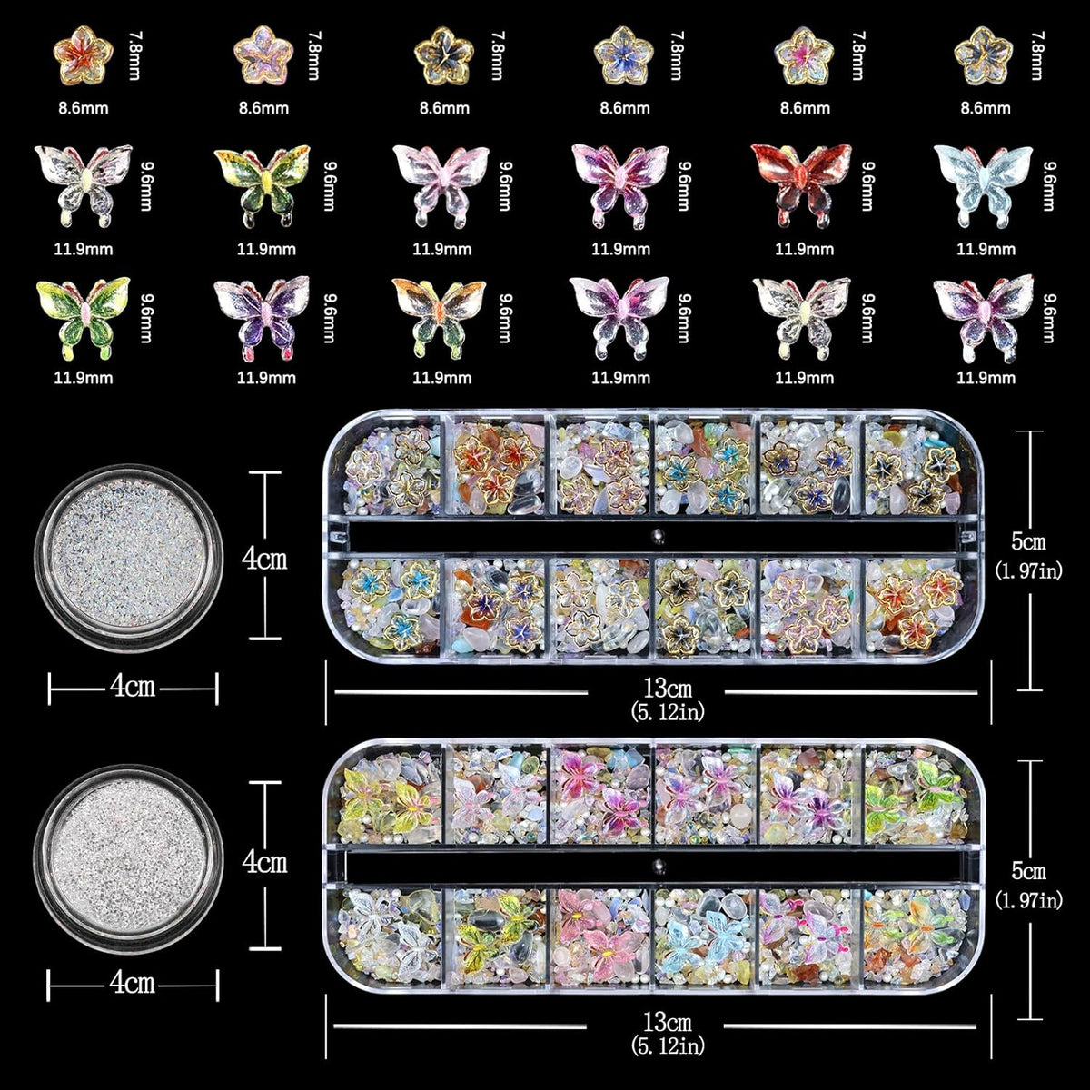 Rhinestones for Nails Butterfly Nail Charms 3D Flower for Nails Mixed Assorted Color Butterflies Flower Shape Design Gems Jewelry Accessories for Women DIY Manicure Supplies Decorations.