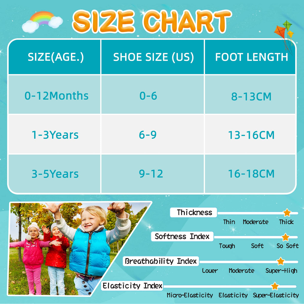 Eyean Baby Wool Grip Sock Soft Winter Warm Thick Non Slip Toddler Boy Girls Crew Socks For Children 6 Pairs (Solid Color, 1-3 Years)