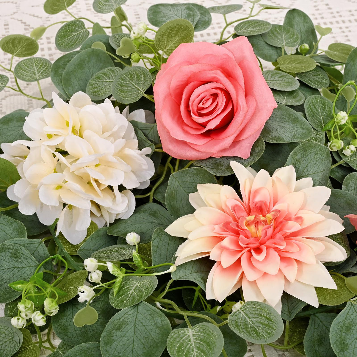 Yastouay 6 Ft Flower Garland with Lights, Pink Rose Floral Garland Fake Flowers for Wedding Arch Party Tables Backdrop Decor