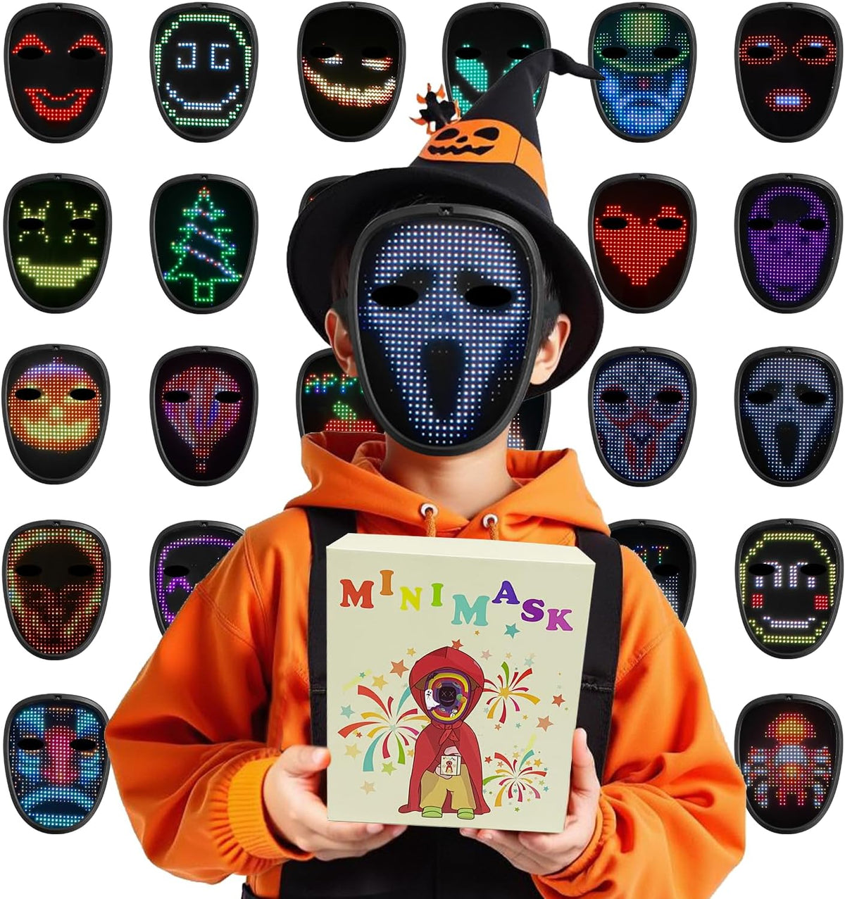 LED Mask with Gesture Sensing - 70 Patterns Display - Kids Halloween Christmas Costume Cosplay Masquerade