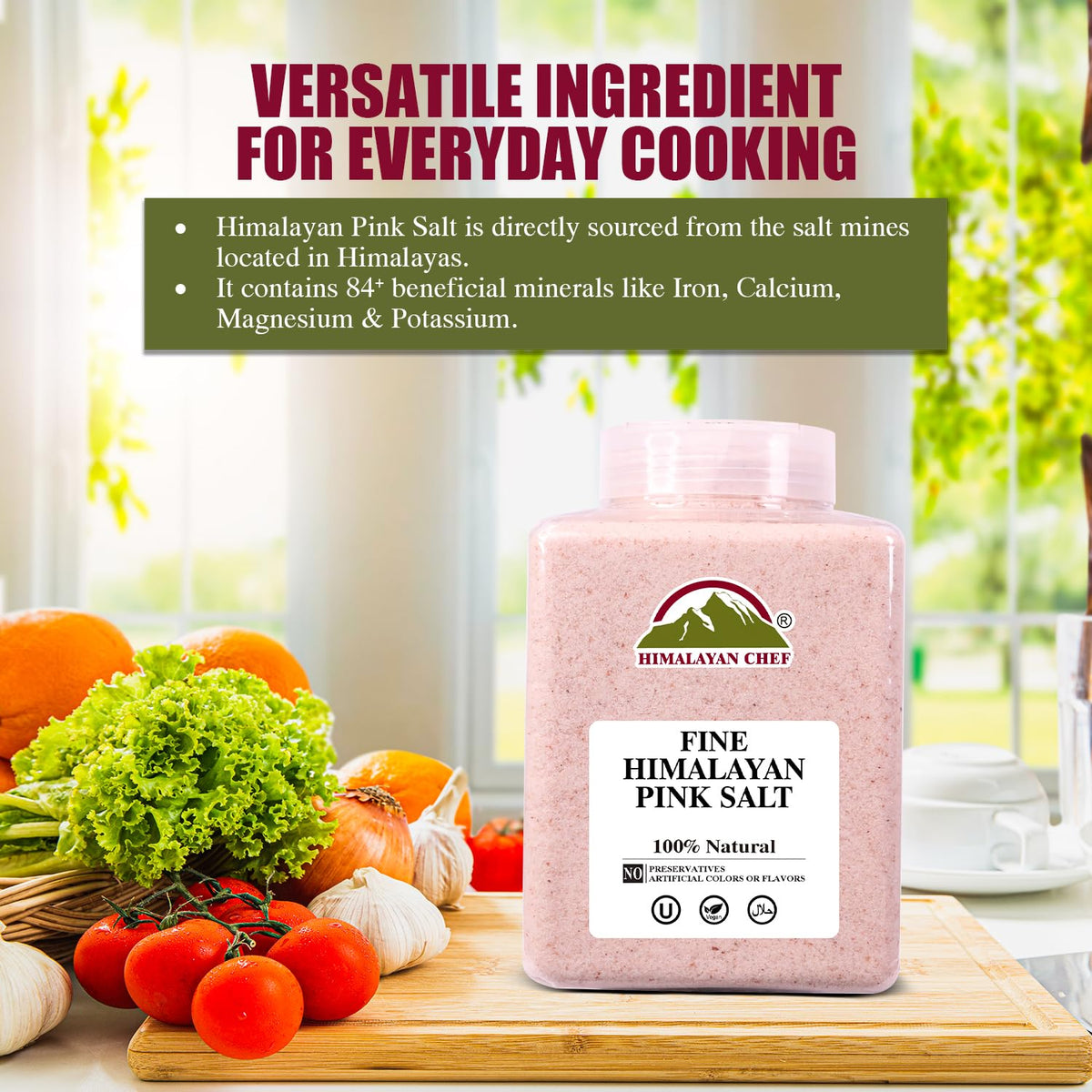 Himalayan Chef Himalayan Pink Salt Fine Grain, Plastic Jar-5 lbs