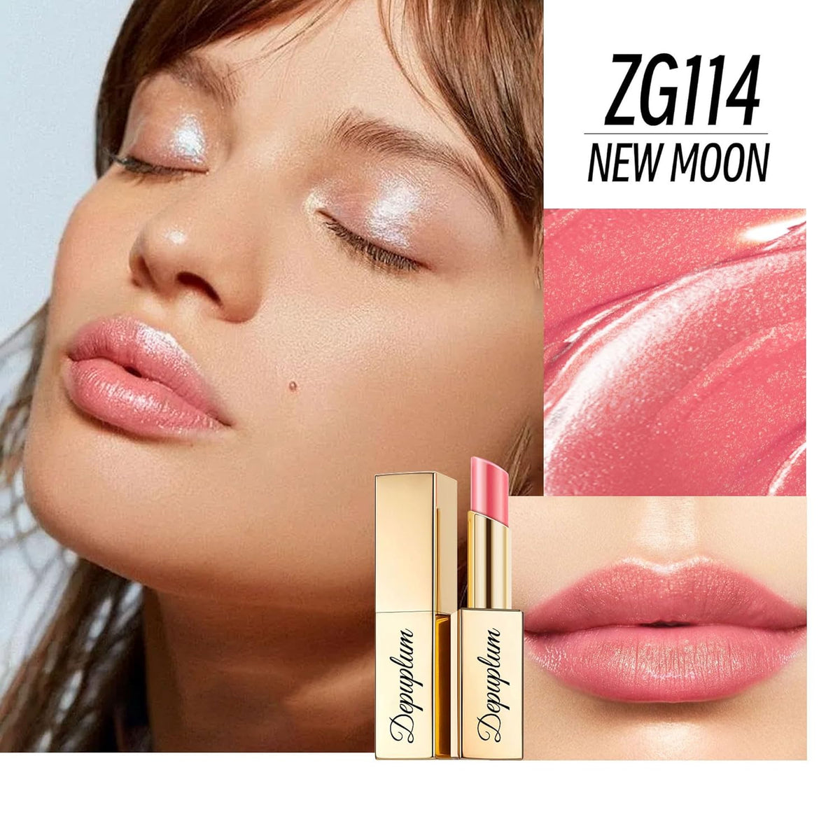 Nude Pink Lipstick Moisturizing for Women Shimmer Tinted Lip Balm Hydrating Nourishing Lip Gloss Vegan& Cruelty Free Lip Makeup, ZG114 New Moon