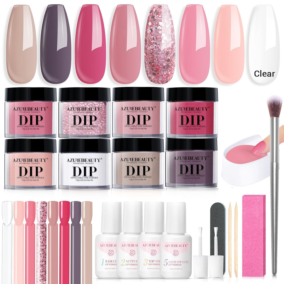 AZUREBEAUTY Dip Powder Nail Kit Starter Pink Blue Palette Acrylic Dipping Powder System