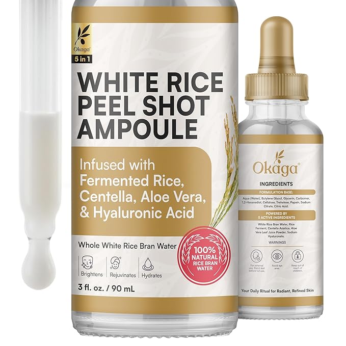 Rice Peel Shot Ampoule, White Rice Exfoliant, Rice Exfoliator for Face & Soft Peel, Removes Dead Skin Cells for a Brighter, Softer & Hydrated Complexion, For All Skin Types, 90 mL