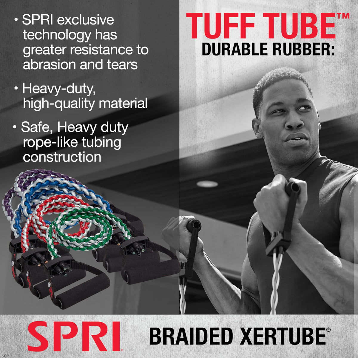 SPRI Braided Xertube Resistance Bands – Premium Exercise Band for Men & Women – Workout Equipment for Home Gym Fitness Training – Comfort Grip for Strength, Weights, and Resistance - Heavy