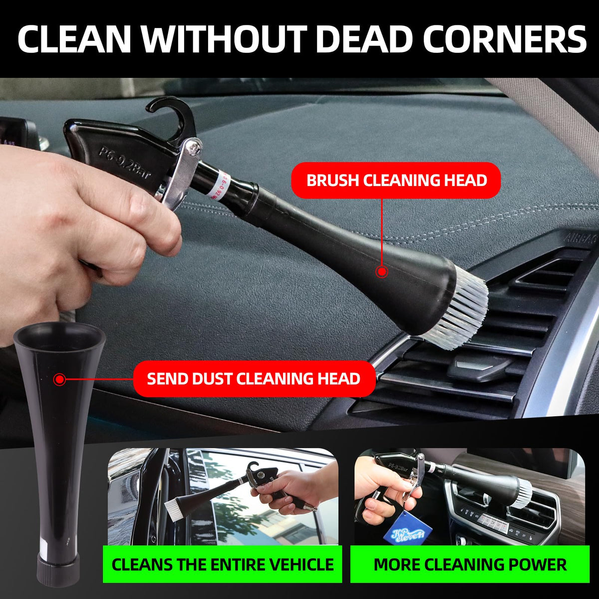 Tornado Dry Cleaning Gun Car Cleaning Air Blow Gun High Pressure Blower Gun with 2 Nozzles + 2 American Connectors + 2 Microfiber Towels, Durable Metal Body, Anti-Drop, for Car Interior Cleaning