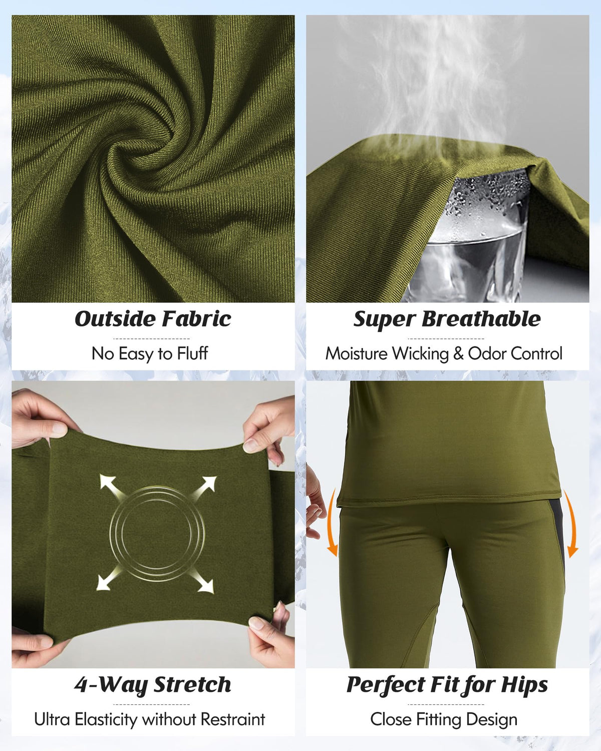 romision Men's Thermal Underwear Ultra Soft Fleece Lined Long Johns 2 Pack Sets for Cold Weather Hunting Skiing