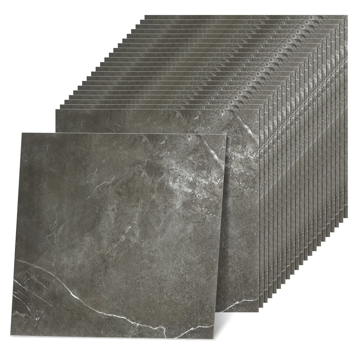 Spiareal 48 Pieces Peel and Stick Floor Tiles Vinyl Flooring 12 x 12 Inch Stick on Floor Tile Self Adhesive Waterproof DIY for Bathroom Kitchen Bedroom Living Room(Gray Marble)