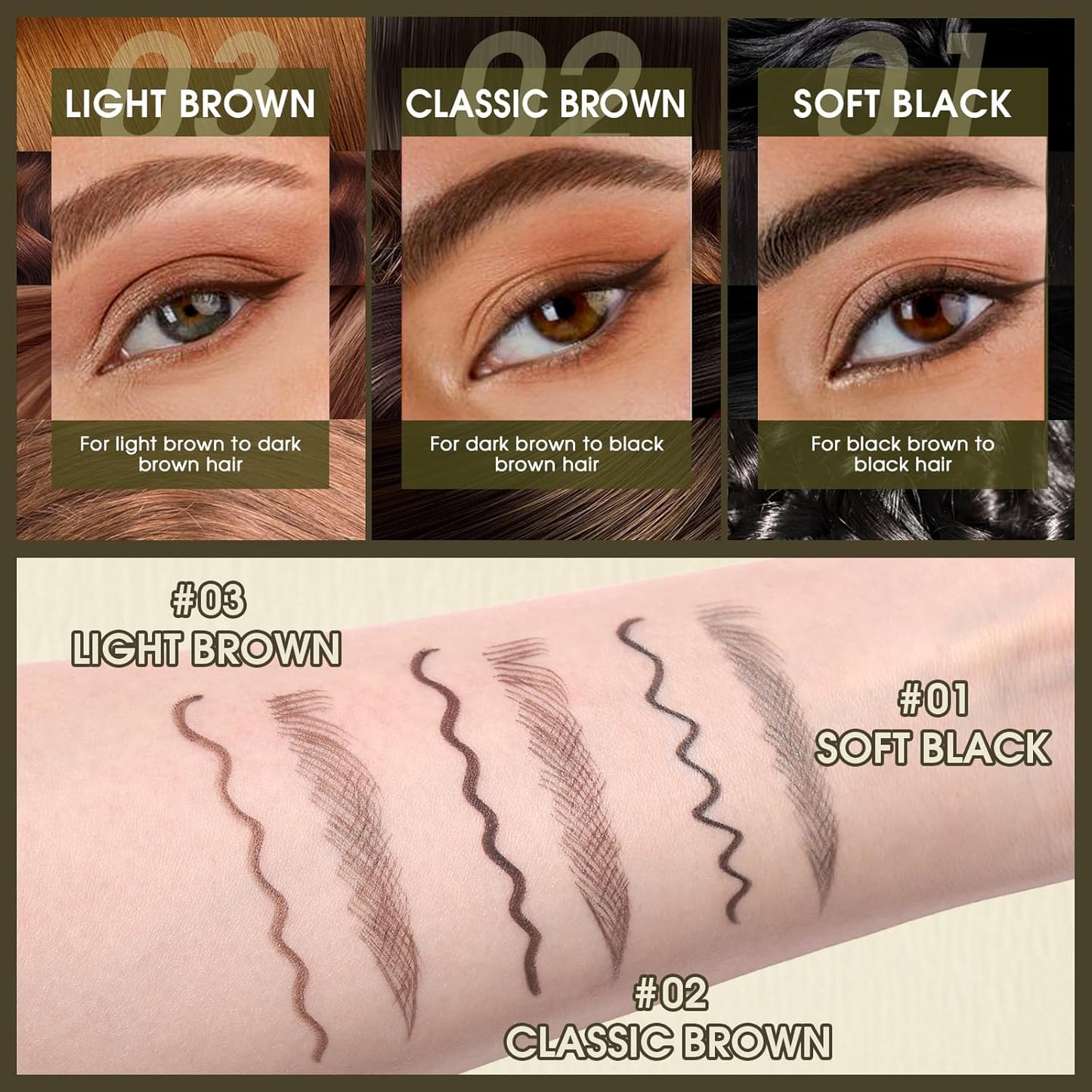 UCANBE Eyebrow Pen, Dual-Ended Eyebrow Pencil with 4-Fork-Tip & Gel Eyeliner for Women, Eye Brow Pen with Gel Eyeliner Pencil, Microblading Eyebrow Pencils with Hair Like Strokes, Soft Black