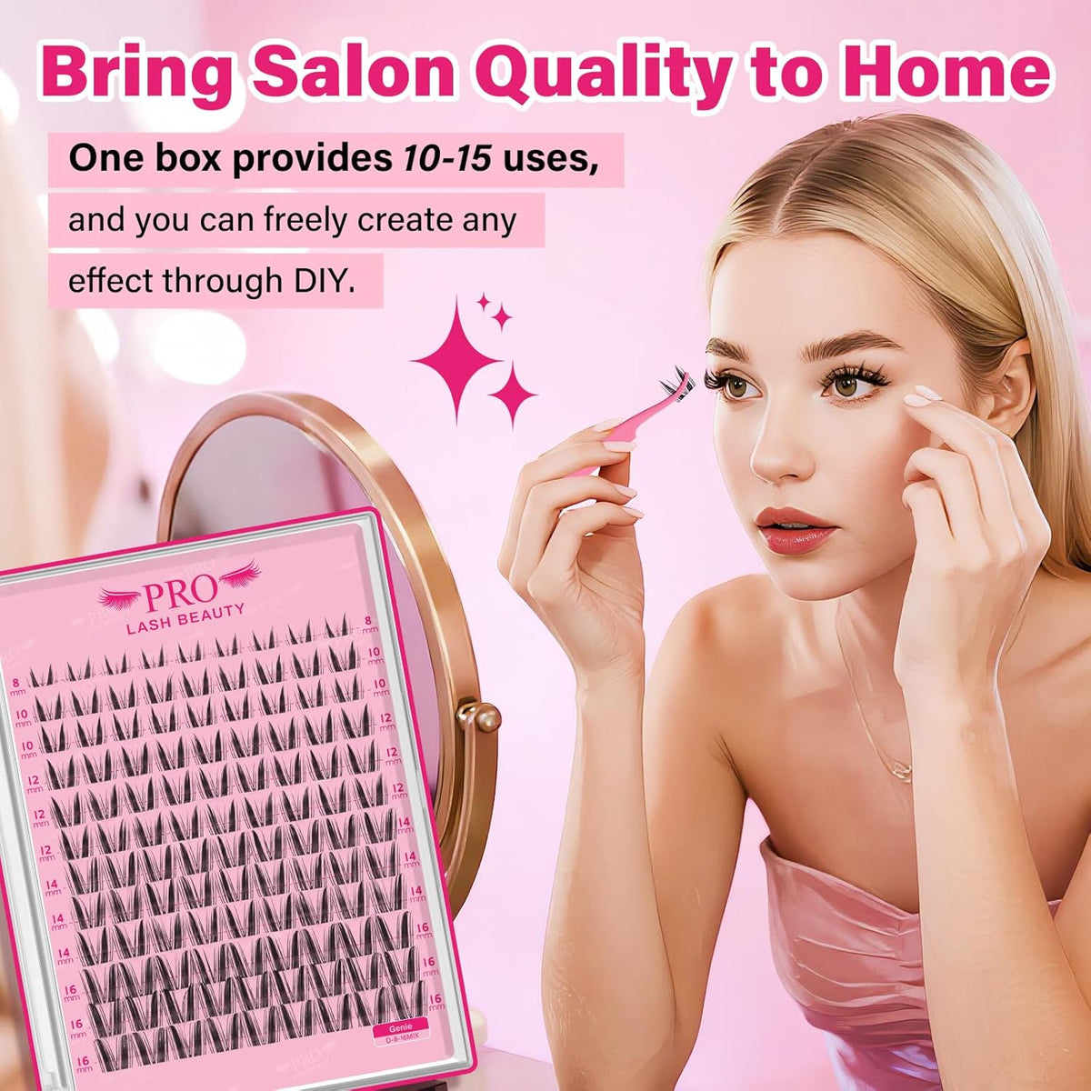 PRO LASHBEAUTY Manga Lash Clusters, Eyelash Clusters 8-16 Mixed Cluster Eyelash Extensions Mixed Lash Extension Volume Reusable Soft & Comfortable (Genie,8-16mix)