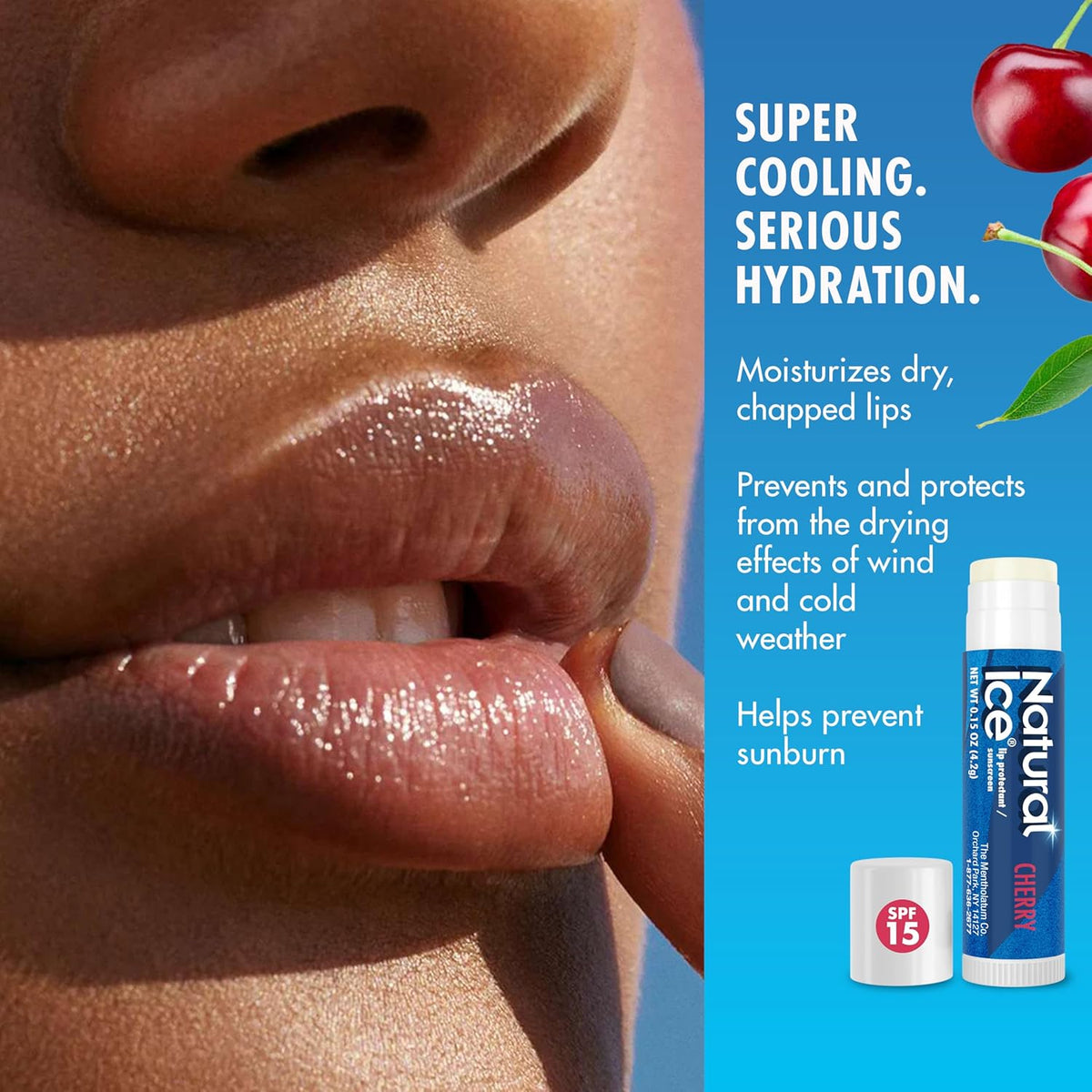 Mentholatum Natural Ice Cherry Flavor Medicated Lip Balm, Hydrating Lip Care for Dry, Chapped Lips, Moisturizing Formula with SPF 15 Helps Prevent Sunburn, Protection for Smooth, Soft Lips 48 Count