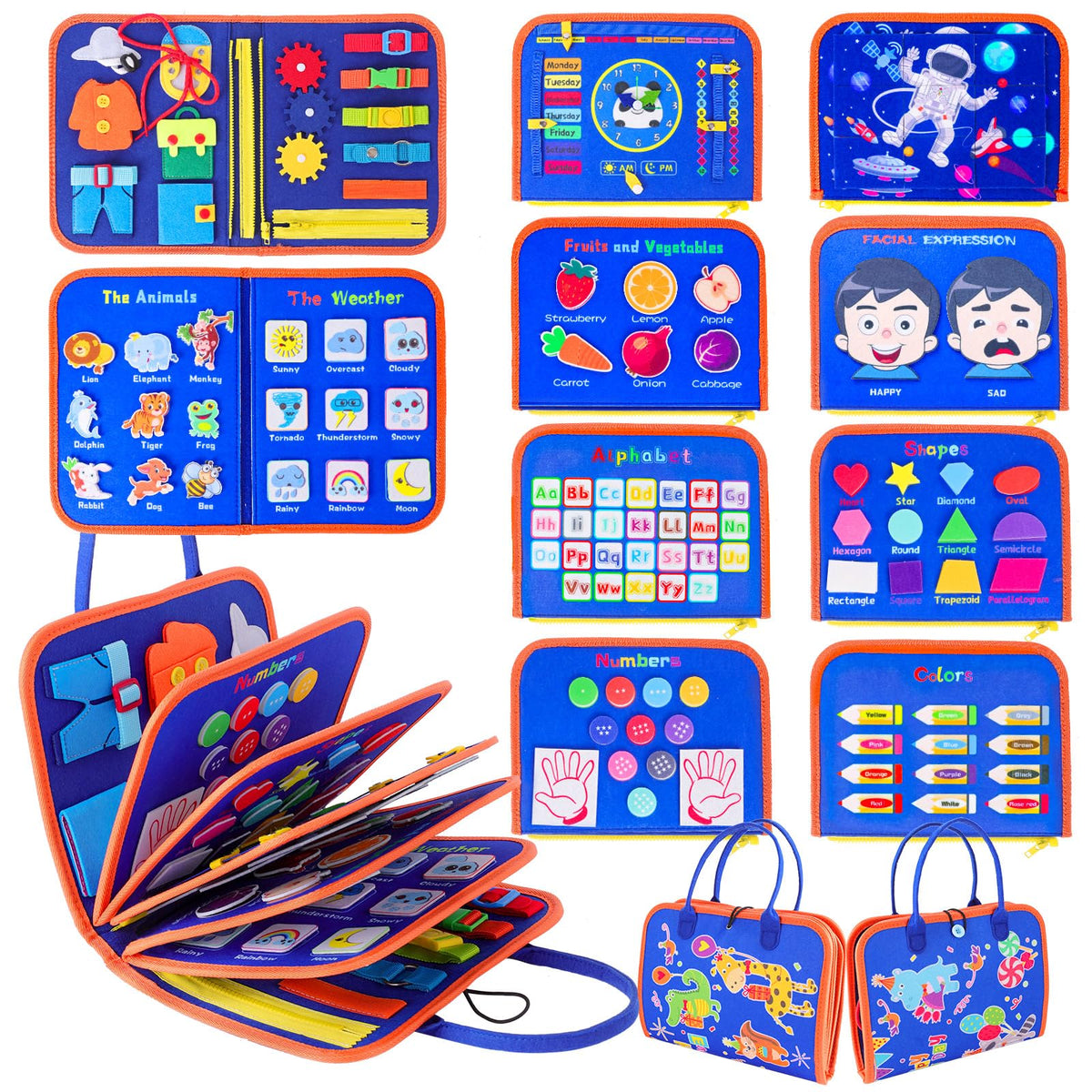 BESNEL Busy Board for Toddlers 2-4, Busy Book for Preschoolers, Educational Activity Sensory Board for Learning Fine Motor Skills, Zipper Board, Gifts for Boys & Girls