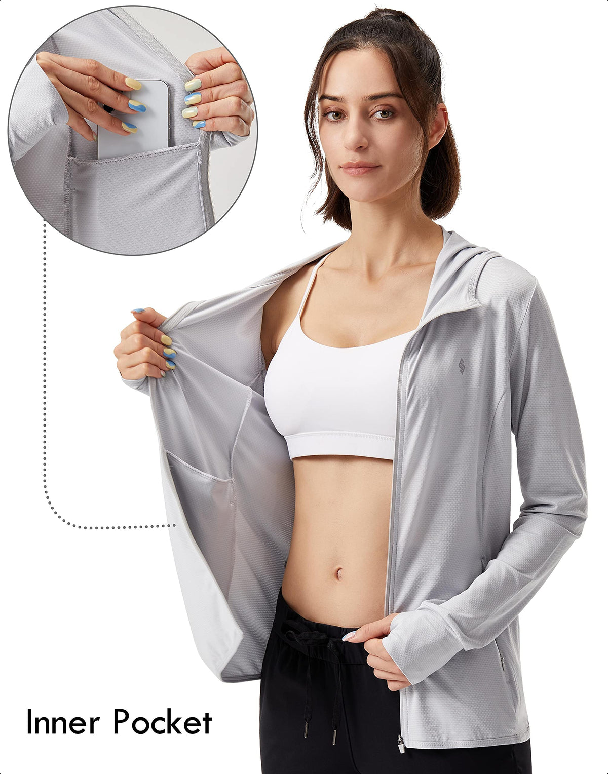 Soothfeel Women's UPF 50+ Sun Protection Hoodie Jacket Lightweight Long Sleeve Sun Shirt for Women with Pocket Hiking Outdoor