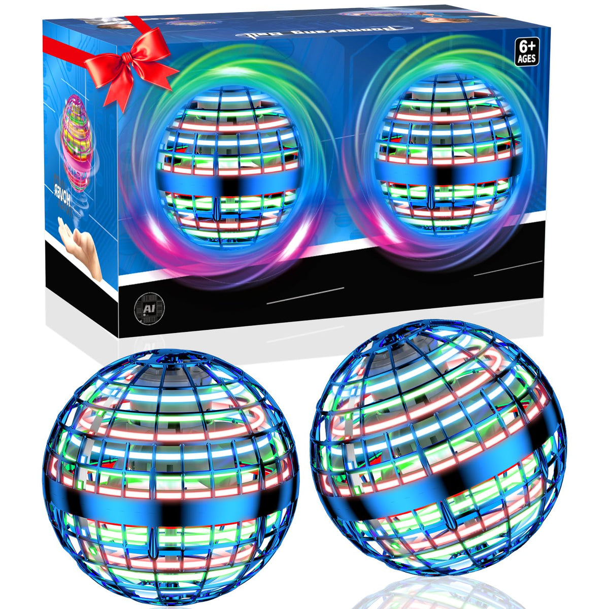 2PCS Flying Orb Ball Toys 2025, Uique Gift Hand Controlled Boomerang Hover Ball, Mini Drone Cosmic Globe Fidget Spinning Kids Adults Outdoor Fly Toy Birthday for Boys Girls Teens