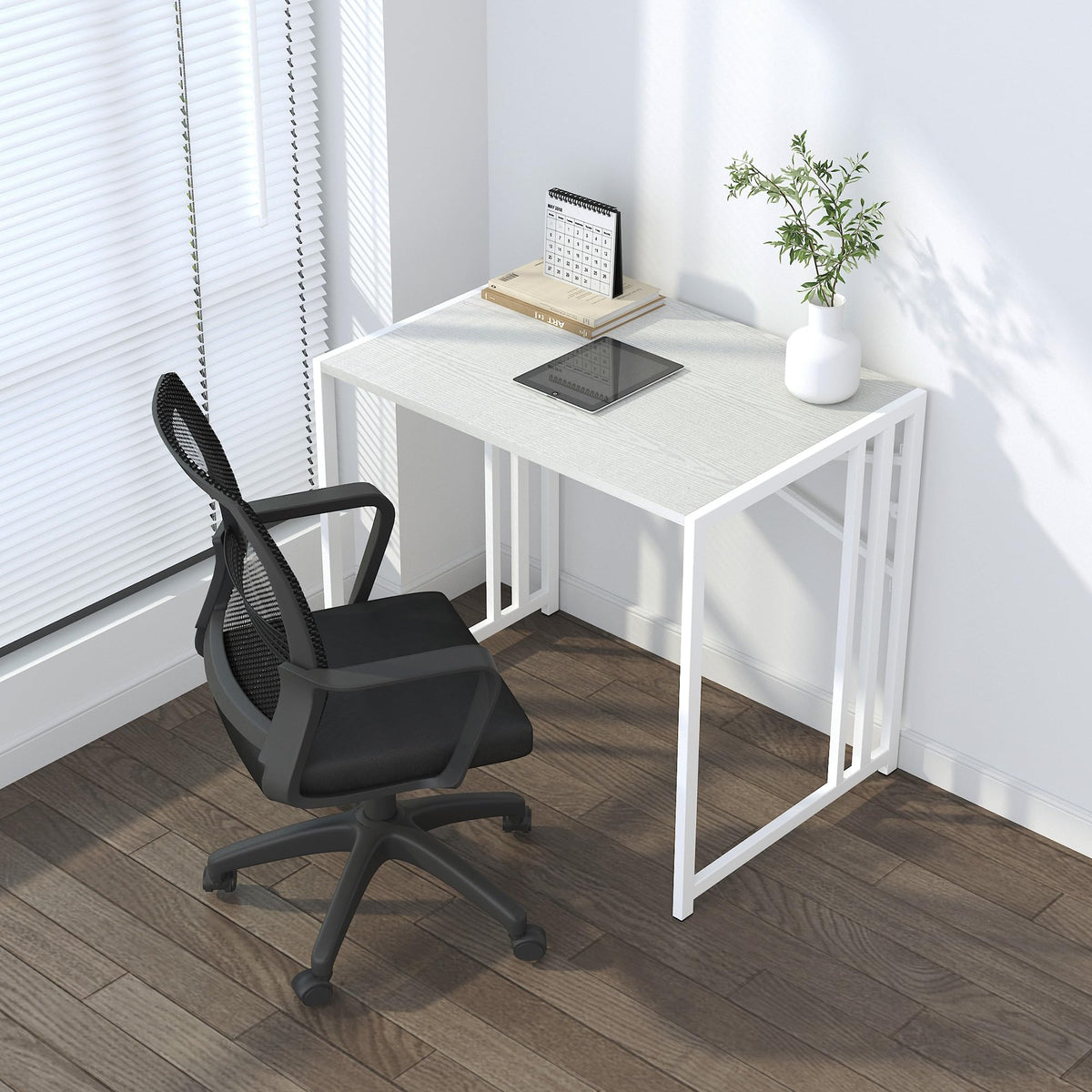 Lutown-Teen Small Folding Desk 32 inch, No Assembly Required Small Office Desk, Writing Gaming Computer Camping Desk, White