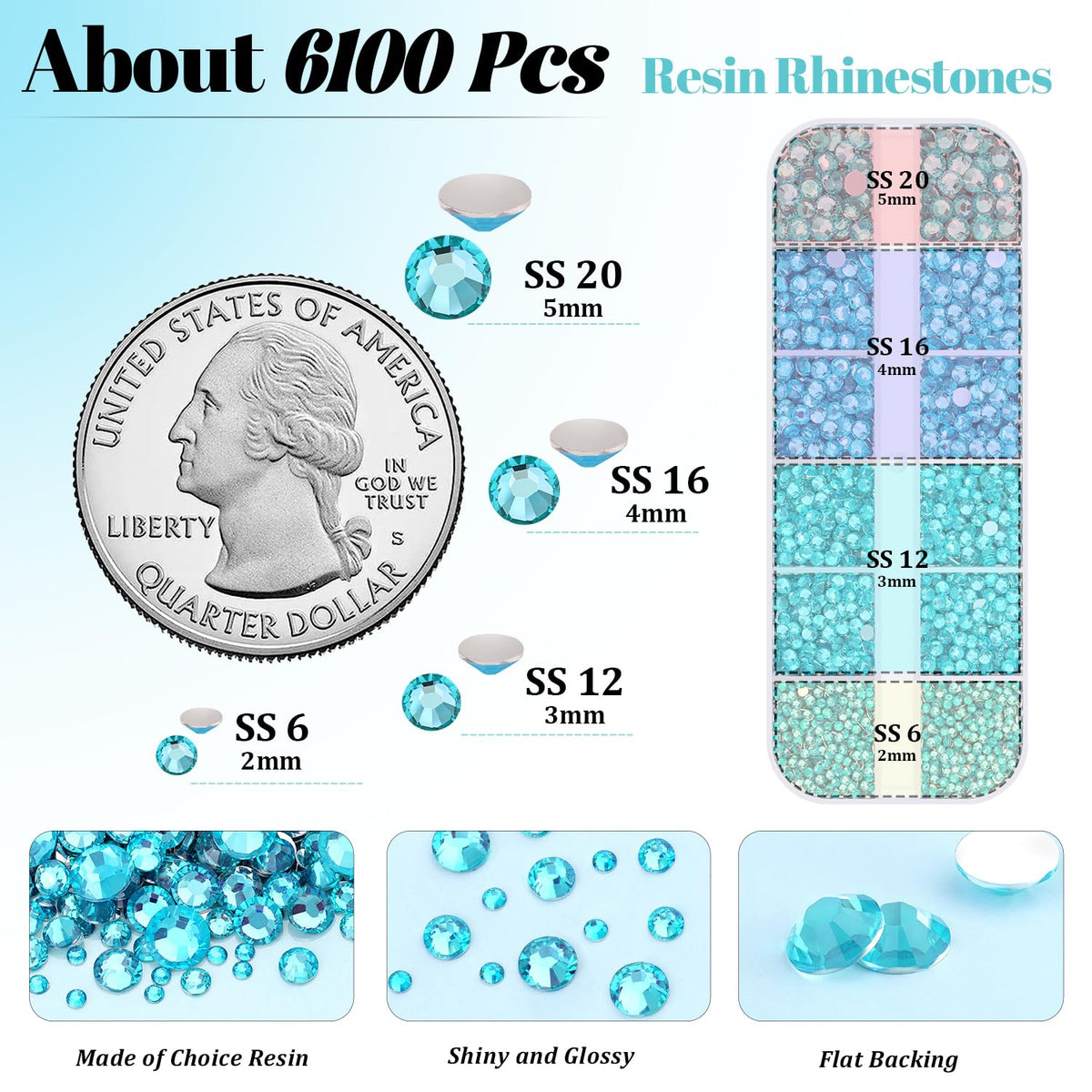 6100Pcs Resin Rhinestones for Crafting with 2Pcs 10ml B7000 Jewelry Glue, 1 Box Flatback Crystals Diamond (Teal Blue) for Bedazzling Crafts DIY Nail Art，Non Hotfix Gems for Clothing Shoes Tumblers
