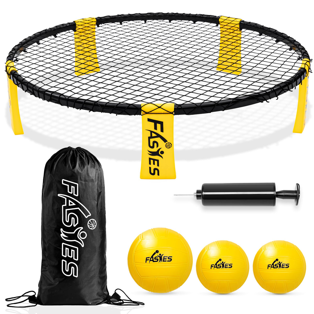 Outdoor Beach Ball Game Includes 3 Balls, Net and Carrying Bag -Roundnet Game Set for Adults, Kids, and Family - Perfect for Beach, Yard, Lawn, Backyard, and Park