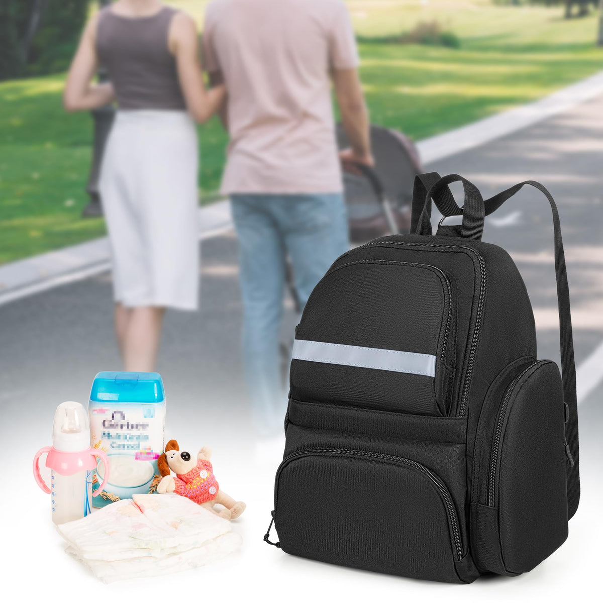 GRAOSO Baby Stroller Organizers Bag Compatible with Doona Infant Car Seat Baby Diaper Backpack, 2 Wings on the Sides Detachable Shoulder Strap, Black