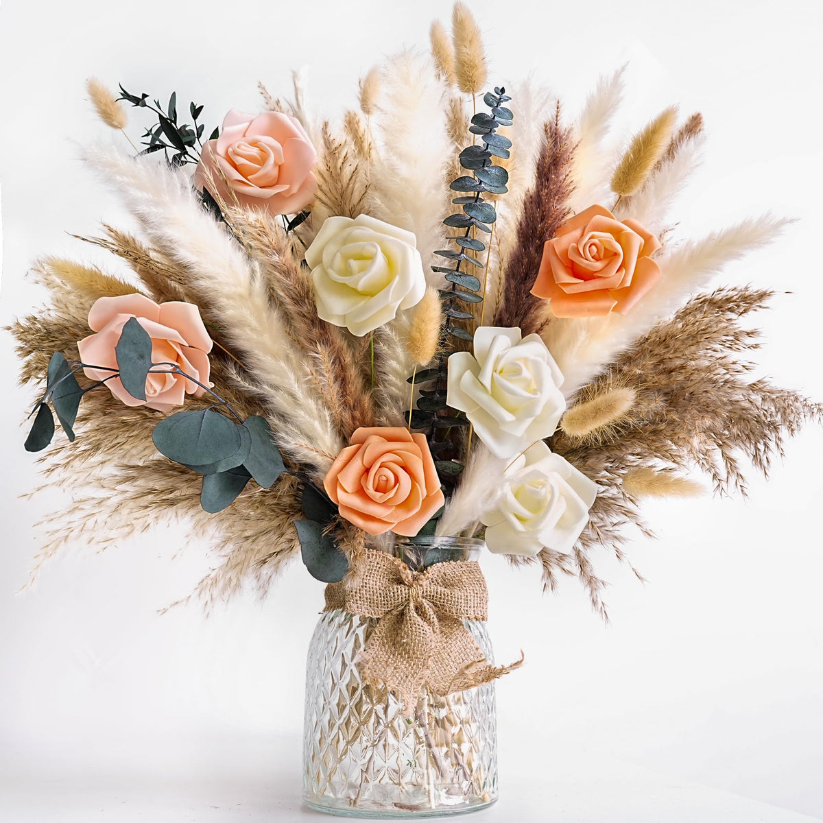 Dried Flower Bouquet | Pampas Grass Decor | Floral Arrangements for Home & Wedding | Boho, Rustic, and Modern Decorations (Without vase)