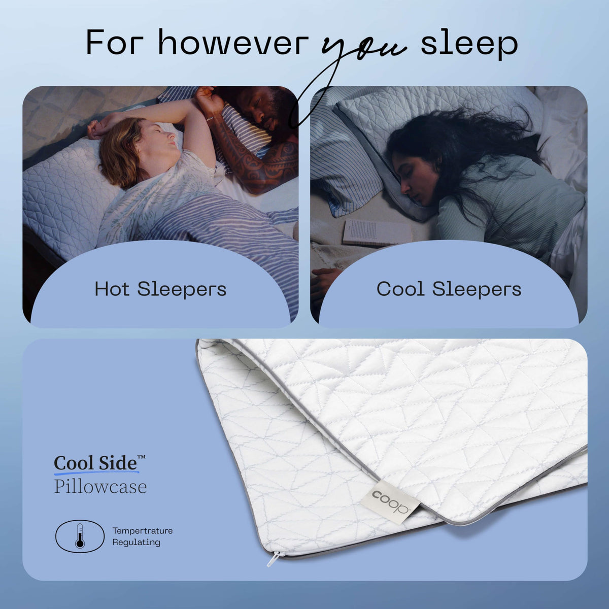 Coop Home Goods Cool Side Pillowcase, Queen Size Cooling Pillow Case for Hot Sleepers, Two-Sided Pillow Covers, Cozy Side & Cool Side, Ultra Soft Lulltra Cool Technology
