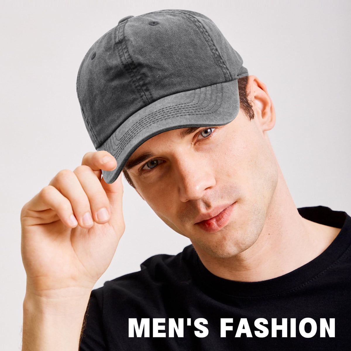 Vintage 100% Cotton Washed Baseball Cap Adjustable Size，Classic Low Profile Plain Retro Unisex Dad Hat(Blue+Black)