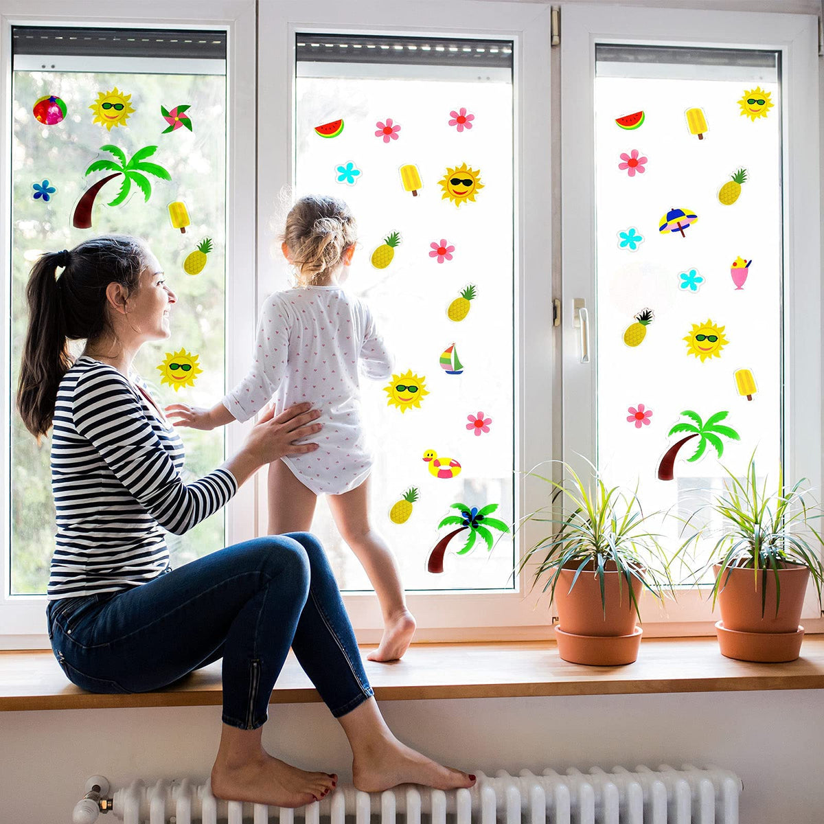 20 PCS Summer Thick Gel Clings Hawaiian Tropic Window Gel Clings Decals Stickers for Kids, Toddlers and Adults Home Airplane Classroom Nursery Beach Party Supplies Decoration Removable and Reusable