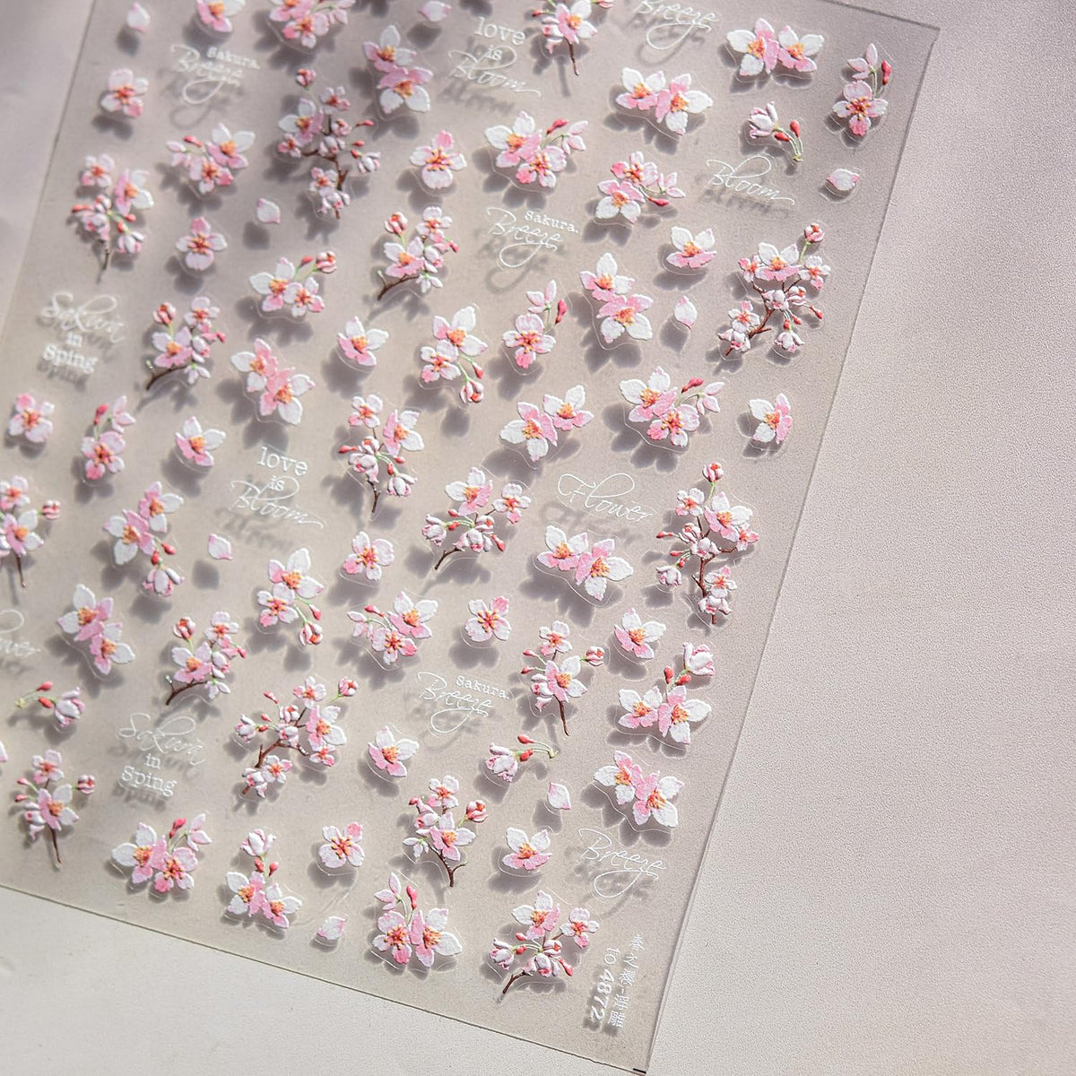 Cherry Blossoms Nail Art Stickers Pink White Flowers Nail Decals for Acrylic Nails 5D Embossed Self-Adhesive Flower Designs Nail Sticker Spring Summer Cute Floral Nail Decal for Women DIY Nail Decor
