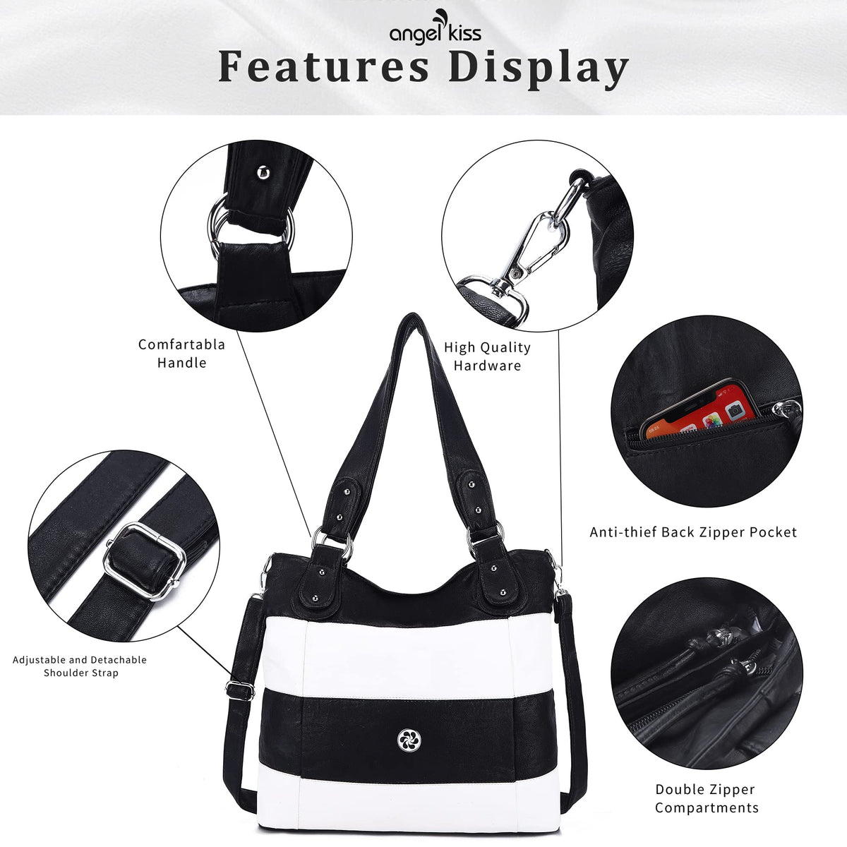 Angel Kiss Hobo Purses for Women Multi-Color Striped Lattice Cross Body Shoulder Purse Bag Tote Handbag