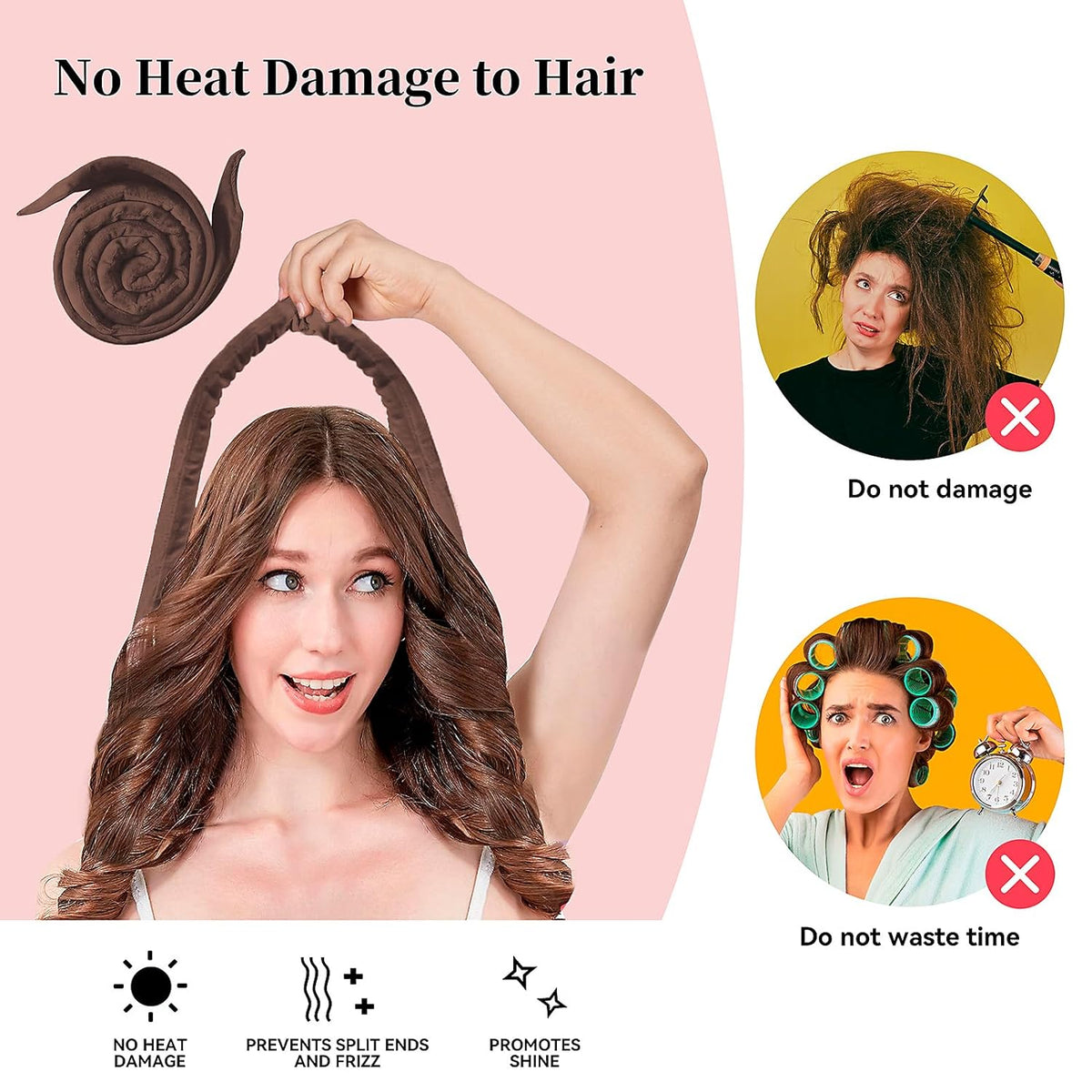 Heatless Curling Rod Headband, Upgraded 60" Extra Long Soft Hair Curlers to Sleep In, No Heat Curls for All Hair Types, Hair Wrap Curls Styling Kit for Girls (Brown, 1 Count)