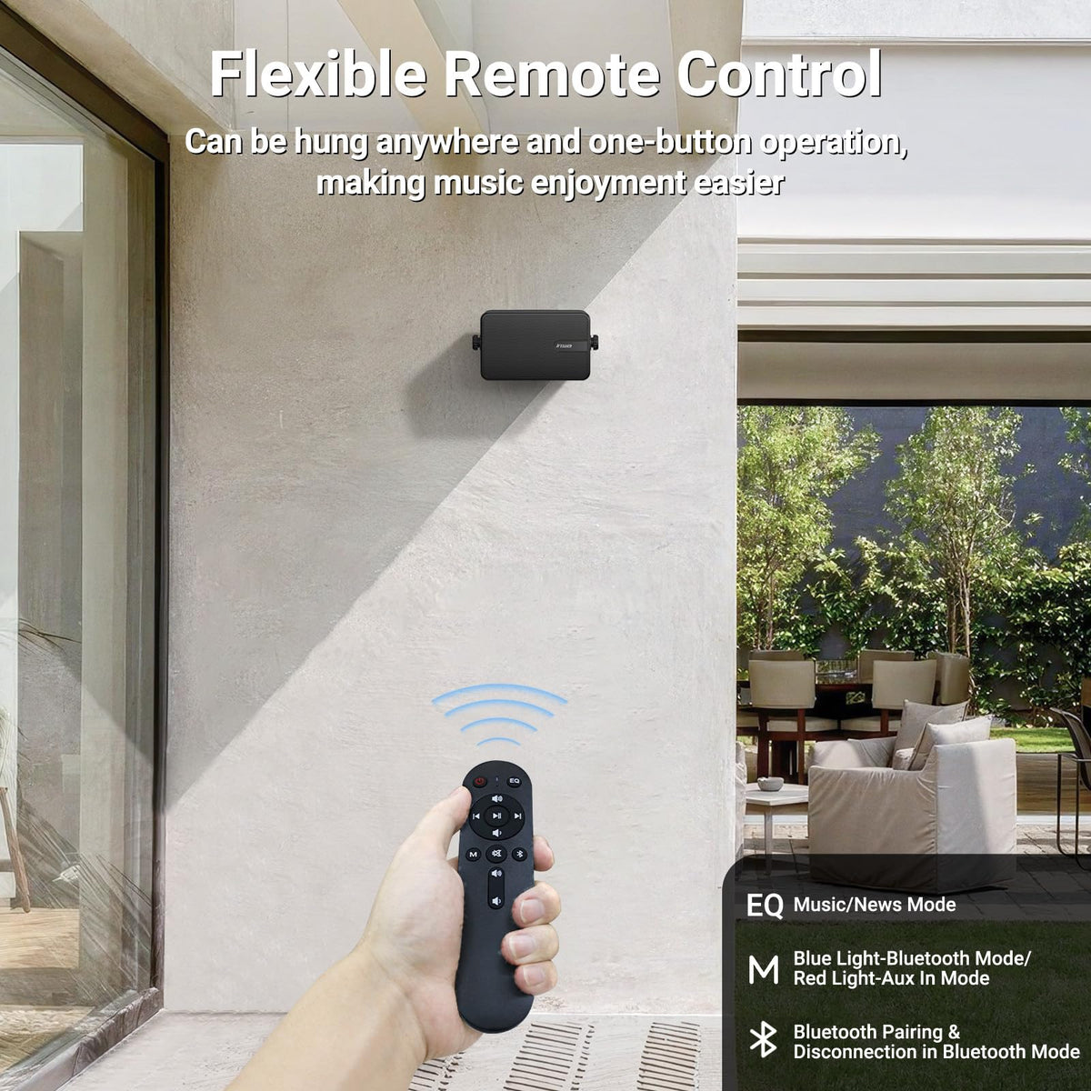 Inwa Outdoor Bluetooth Speakers, Active Passive Wall Mount Speaker, Waterproof Wireless Indoor/Outdoor Stereo Sound System w/Aux in, Suitable for Patio/Porch/Gazebo/Garage(MZ-650, Pair)
