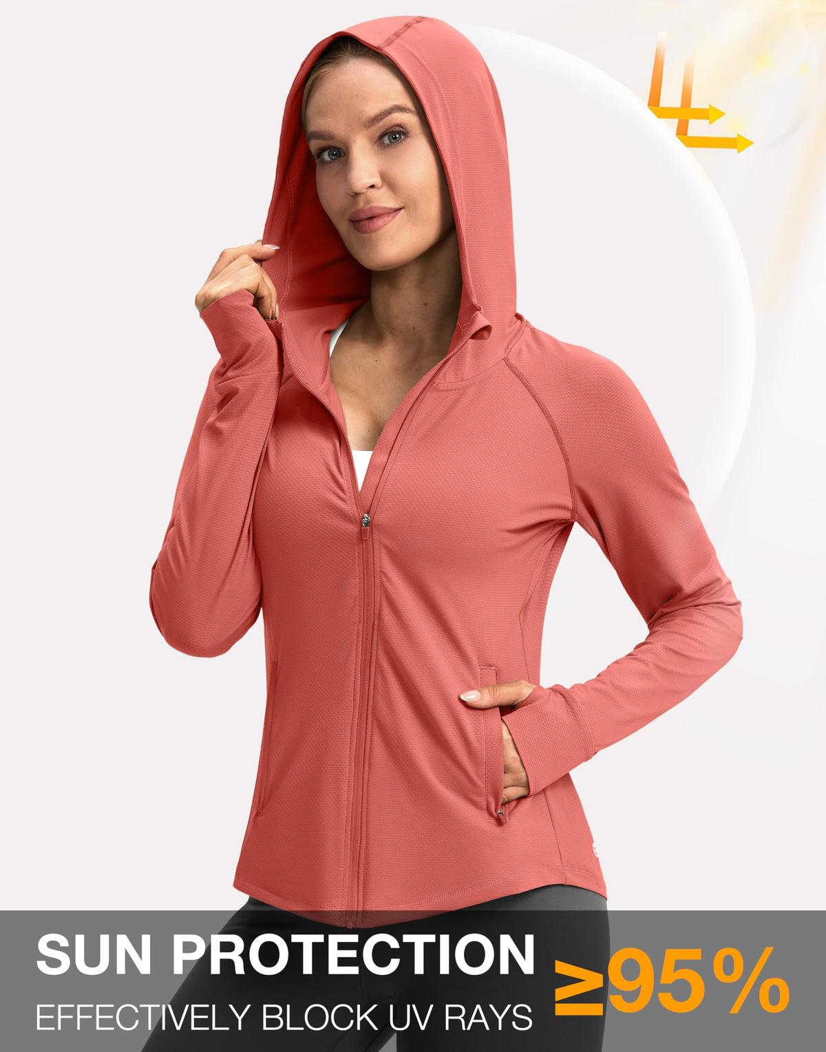 G Gradual Women's UPF 50+ Sun Protection Hoodie Jacket Lightweight Zip Up Jackets Long Sleeve Shirts for Women Hiking Outdoor(Coral,XL)