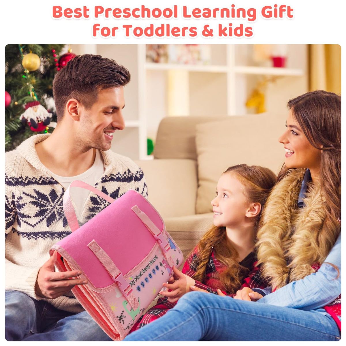 CHUAWANLY Busy Board Montessori Toys for Toddler,Busy Book - Sensory Preschool Learning Activities Educational Toys with Fine Motor Skills,Gift for Boys Girls,Travel Essentials for Plane Car (Pink)