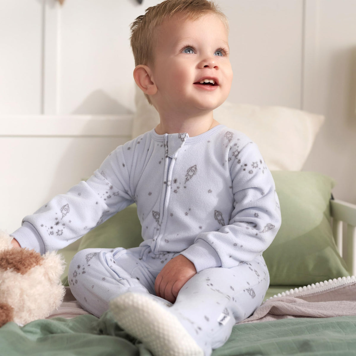 Gerber Baby Boy's Toddler Loose Fit Flame Resistant Fleece Footed Pajamas 2-Pack, Space, 3-6 Months