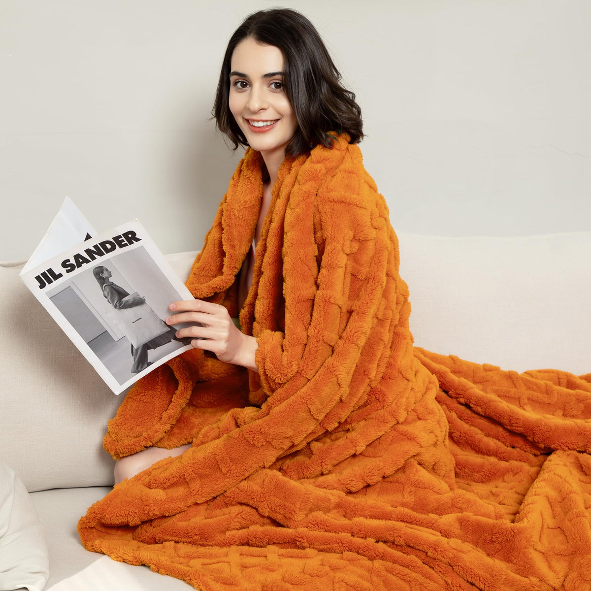 Aganear Fleece Throw Blanket - Cozy Soft Fuzzy Throw Blanket Boho Fall Decor Throw Blankets for Couch, Warm Present for Birthday, Christmas, Halloween, Housewarming(50"x60", Burnt Orange)