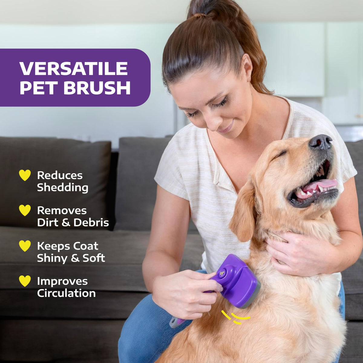 Hertzko Self Cleaning Slicker Brush for Dogs and Cats - Pet Hair Brush for Shedding Long and Short Hair - Easy Clean Retractable Bristles - Cat and Dog Grooming Tool - Purple