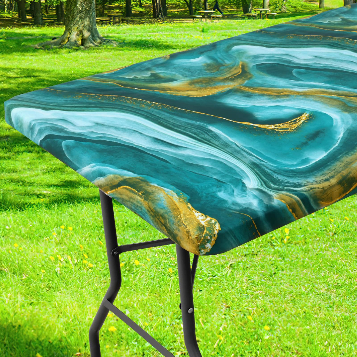 Smiry Rectangle Picnic Table Cloth, Waterproof Elastic Fitted Outdoor Tablecloths for 6 Foot Tables, Wipeable Flannel Backed Vinyl Table Cover for Camping, Dining and Indoor (30"x72", Black)